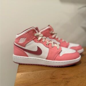 Jordan Pink and White Mid-Top Sneakers